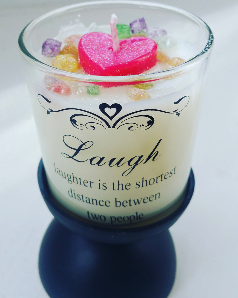 Crystal Candle- Positive Vibes Jewelry Candle  6 oz Scented Crystal Candle W Pedestal